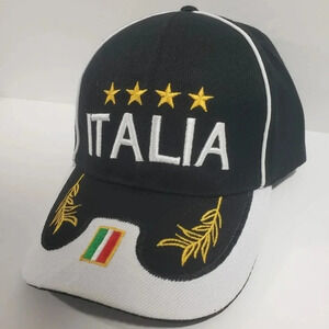 Italia Crest Insignia Black/Gray Embroidered Trucker Hat,Velcro  Back.